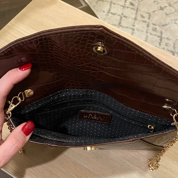 Brown Crocodile Embossed Clutch - Picture 3 of 4